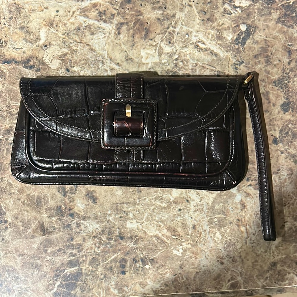 Ann Taylor | Chocolate Brown Embossed Wristlet